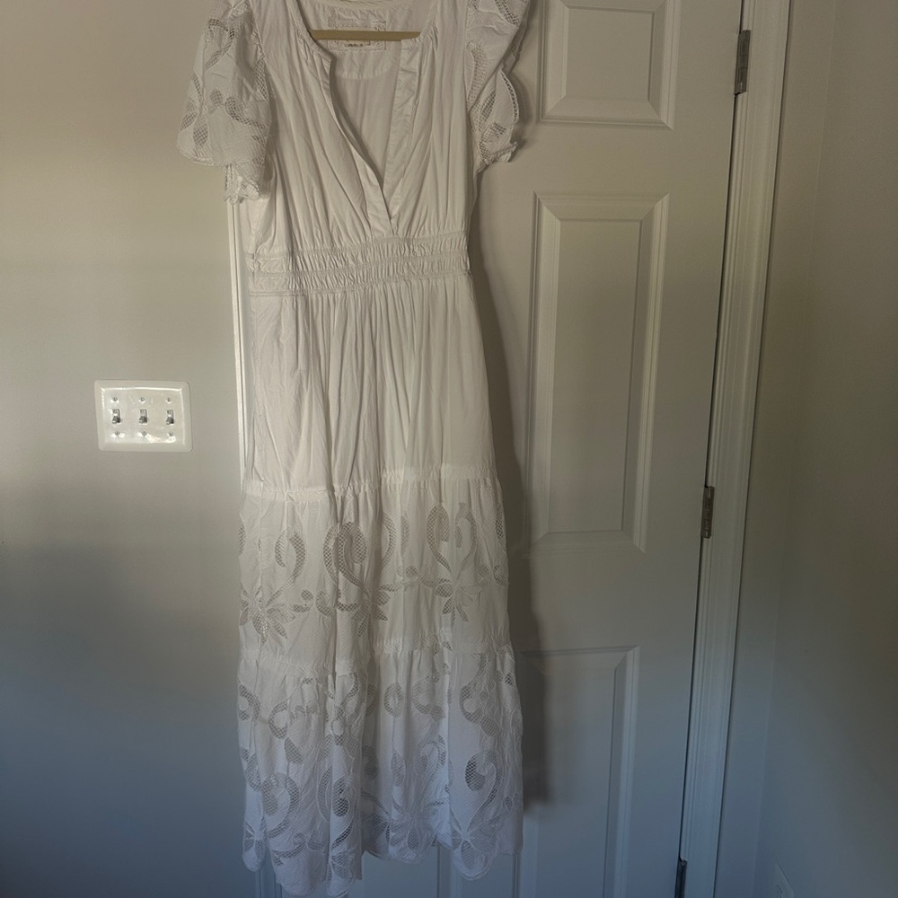 Anthropologie White Maxi Dress with Lace Details